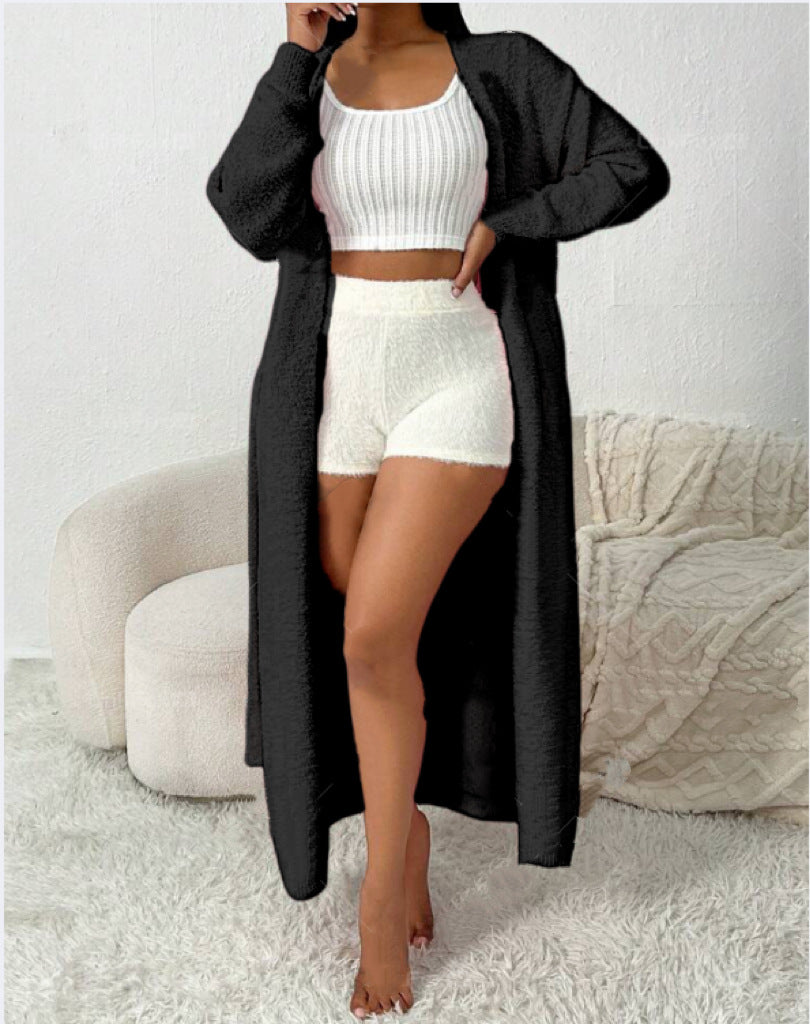 Dam Lång, fluffig kofta med bälte och V-ringning Eva Jonsson-Eva Jonsson