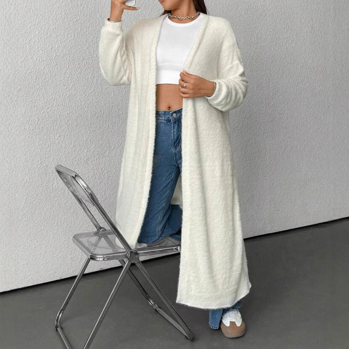 Dam Lång, fluffig kofta med bälte och V-ringning Eva Jonsson-Eva Jonsson