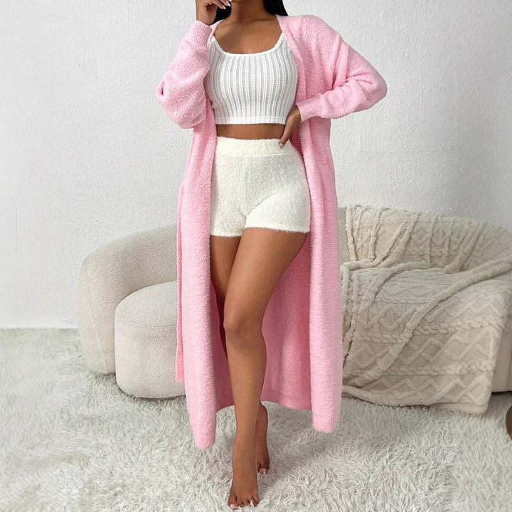 Dam Lång, fluffig kofta med bälte och V-ringning Eva Jonsson-Eva Jonsson