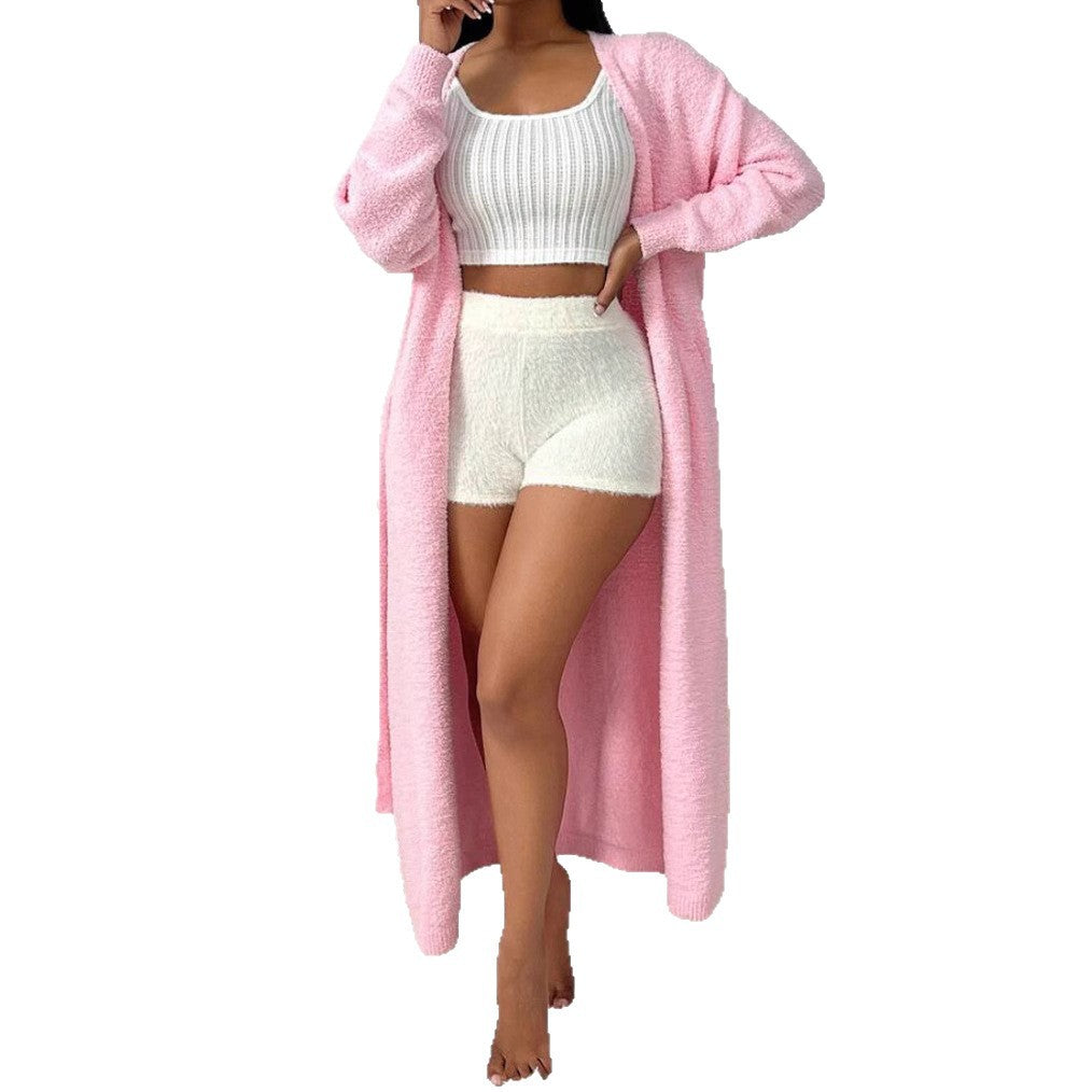 Dam Lång, fluffig kofta med bälte och V-ringning Eva Jonsson-Eva Jonsson