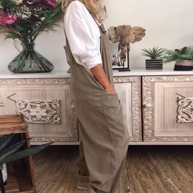 Dam Linne Dungarees med ärmlös Design & Löst Sittande Passform | Eva Jonsson-Eva Jonsson