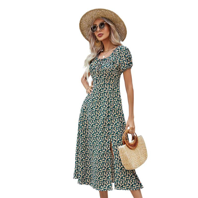 Dam Maxi dress med lekfull design i blommor och sidoflik-Eva Jonsson