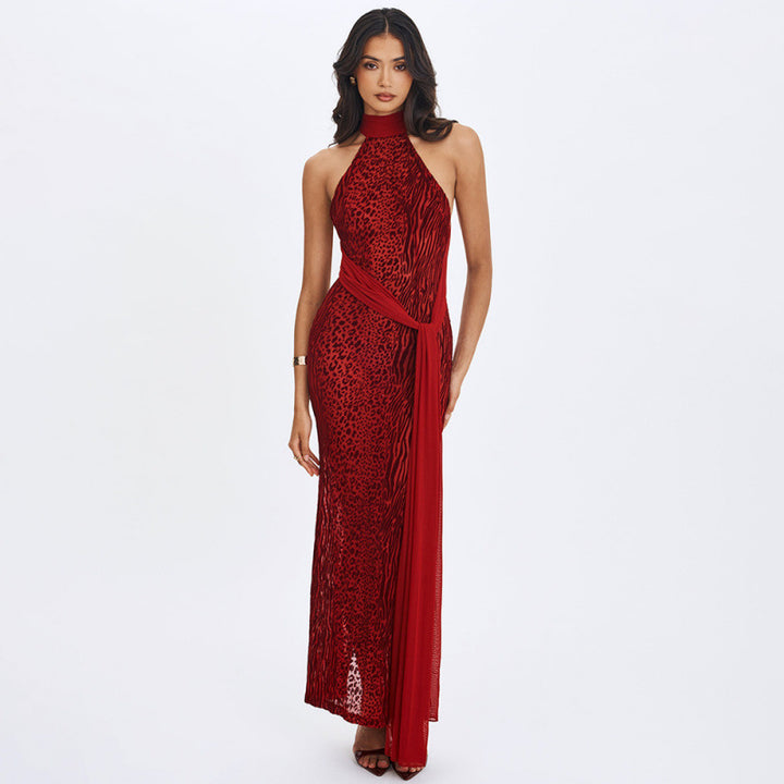 Dam Maxi dress with exciting wrap design and elegant halter neck Mirla-Eva Jonsson
