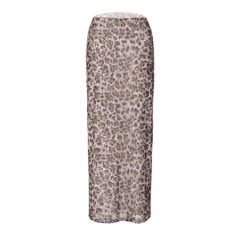 Dam Maxi kjol med elegant leopardtryck och hög slits Mirla-Eva Jonsson