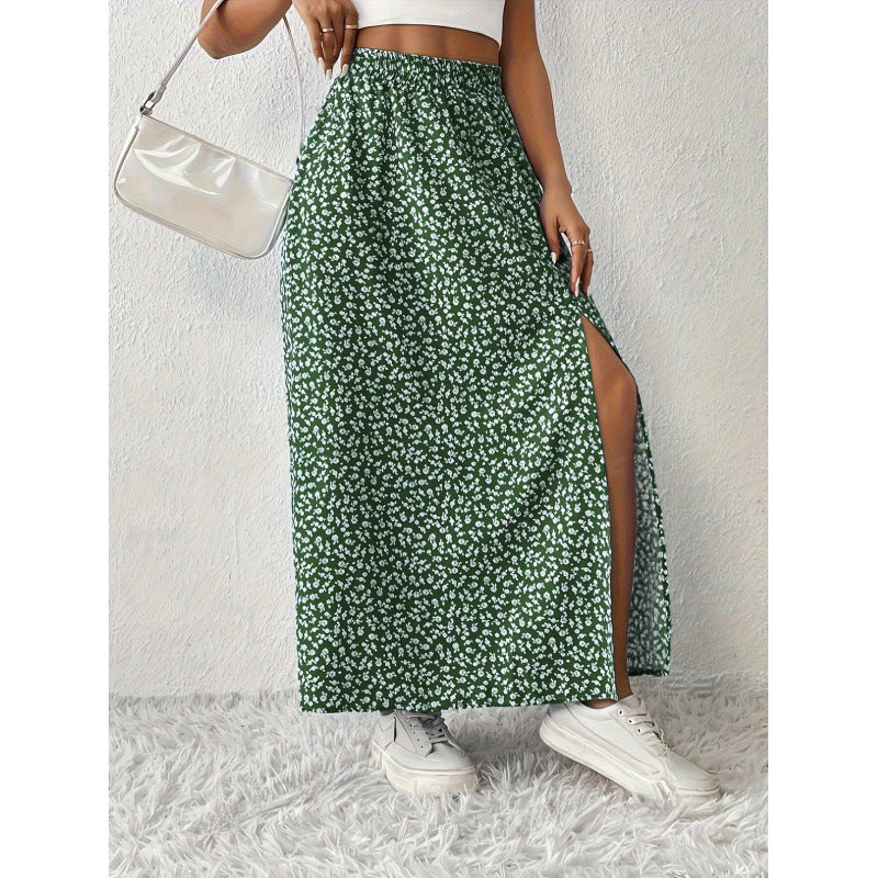 Dam Maxi skirt with floral pattern and side slit Mirla-Eva Jonsson