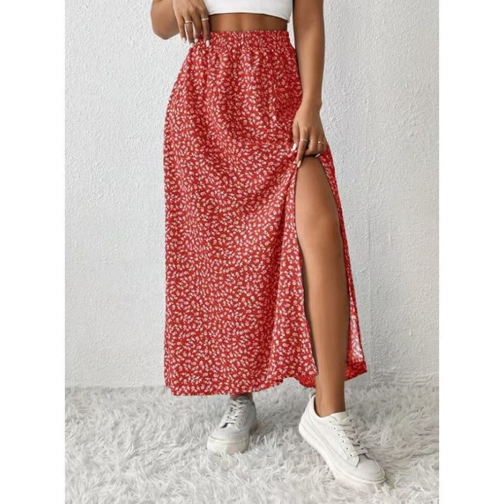 Dam Maxi skirt with floral pattern and side slit Mirla-Eva Jonsson