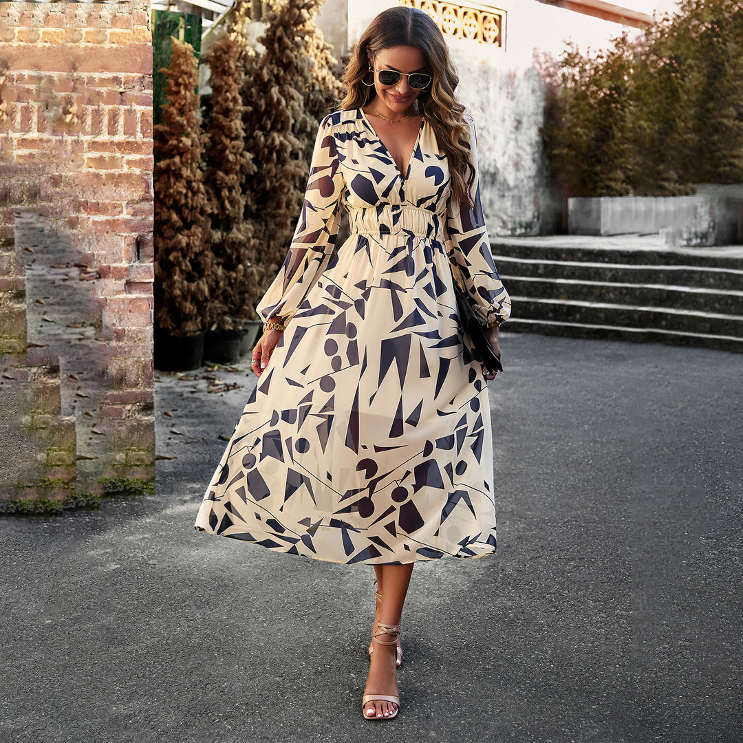 Dam Midi-dress med blommigt tryck och elastisk midjeinsats Mirla-Eva Jonsson