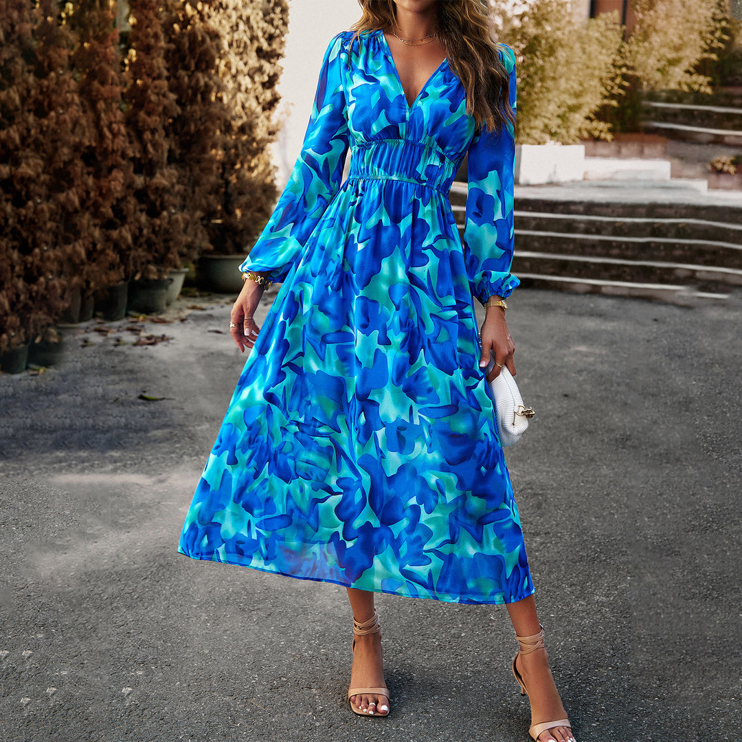 Dam Midi-dress med blommigt tryck och elastisk midjeinsats Mirla-Eva Jonsson