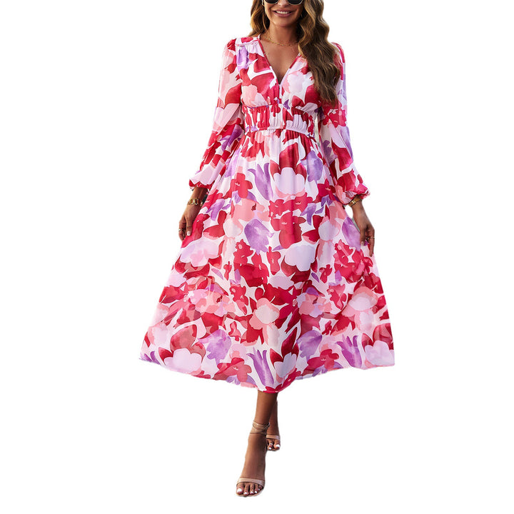 Dam Midi-dress med blommigt tryck och elastisk midjeinsats Mirla-Eva Jonsson