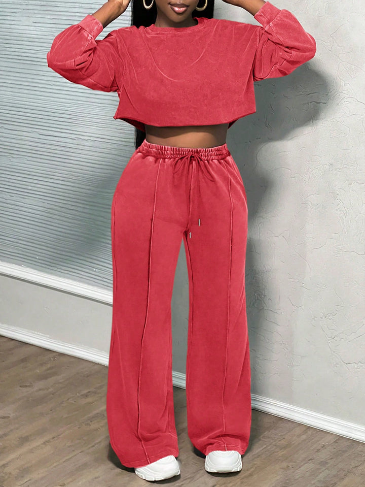 Dam Mode Lätt Croppad Sweatset med Lått Snitt Mirla-Eva Jonsson