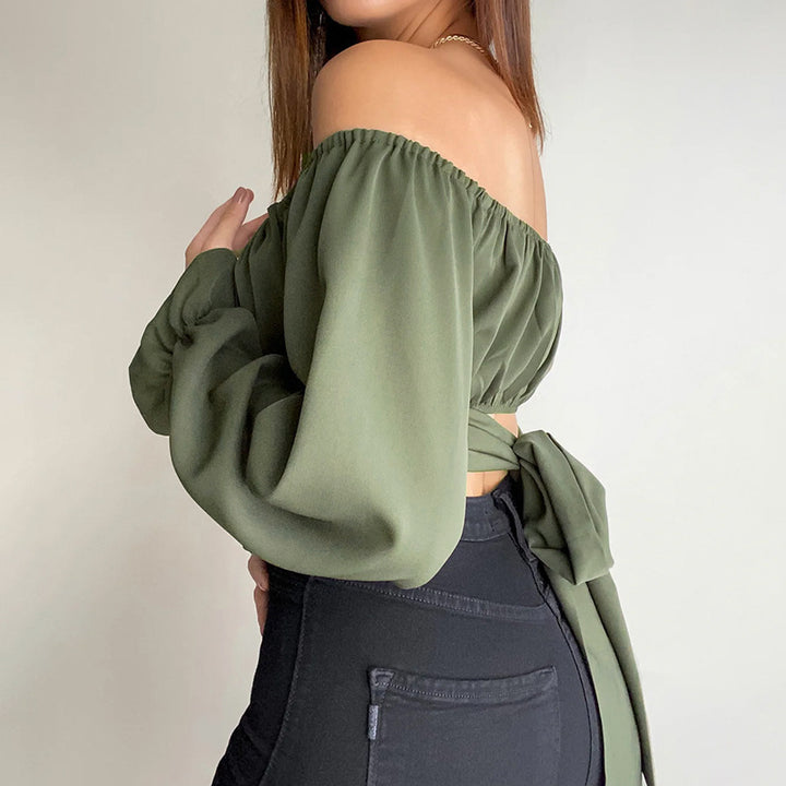 Dam Off-Shoulder Blus med Rynk och Långa Ärmar Mirla-Eva Jonsson