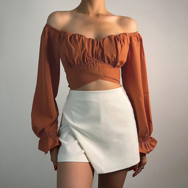 Dam Off-Shoulder Blus med Rynk och Långa Ärmar Mirla-Eva Jonsson