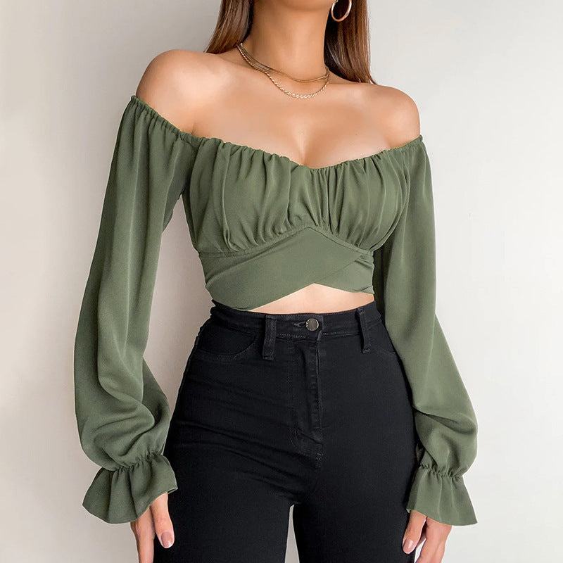 Dam Off-Shoulder Blus med Rynk och Långa Ärmar Mirla-Eva Jonsson