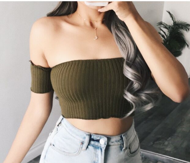 Dam Off-Shoulder Crop-Top i ribbstickning Eva Jonsson-Eva Jonsson