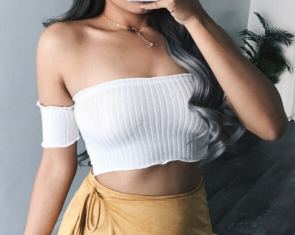 Dam Off-Shoulder Crop-Top i ribbstickning Eva Jonsson-Eva Jonsson