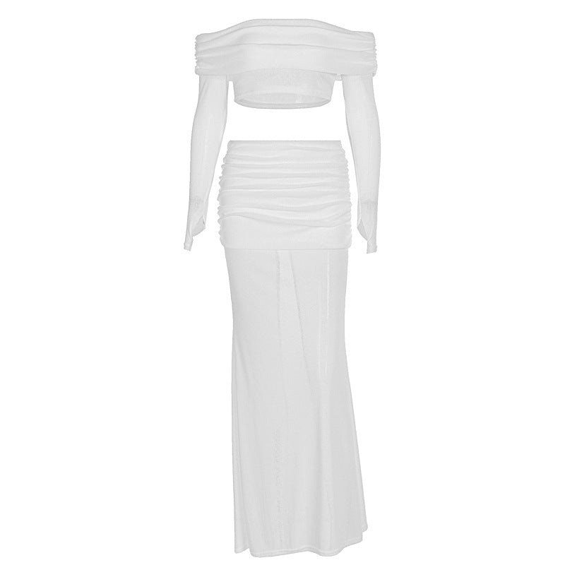 Dam Off-Shoulder Maxi-klänning med rynkat överdel och elegant kjol Mirla-Eva Jonsson