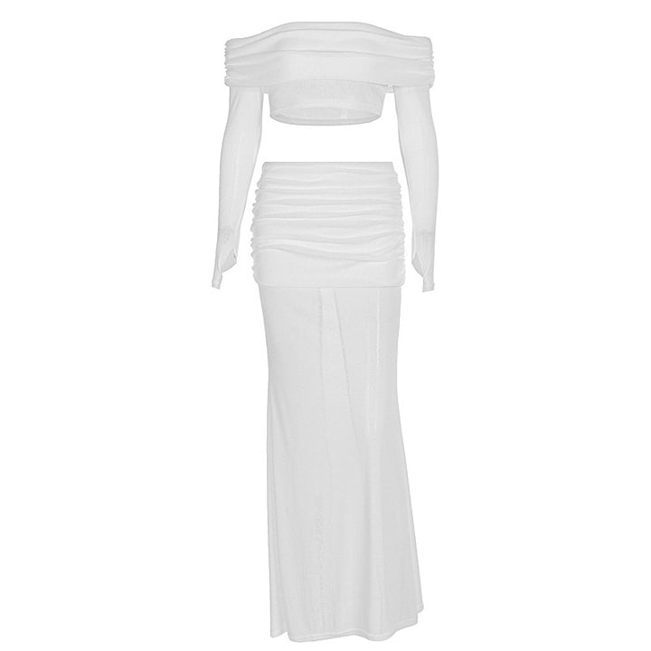 Dam Off-Shoulder Maxi-klänning med rynkat överdel och elegant kjol Mirla-Eva Jonsson