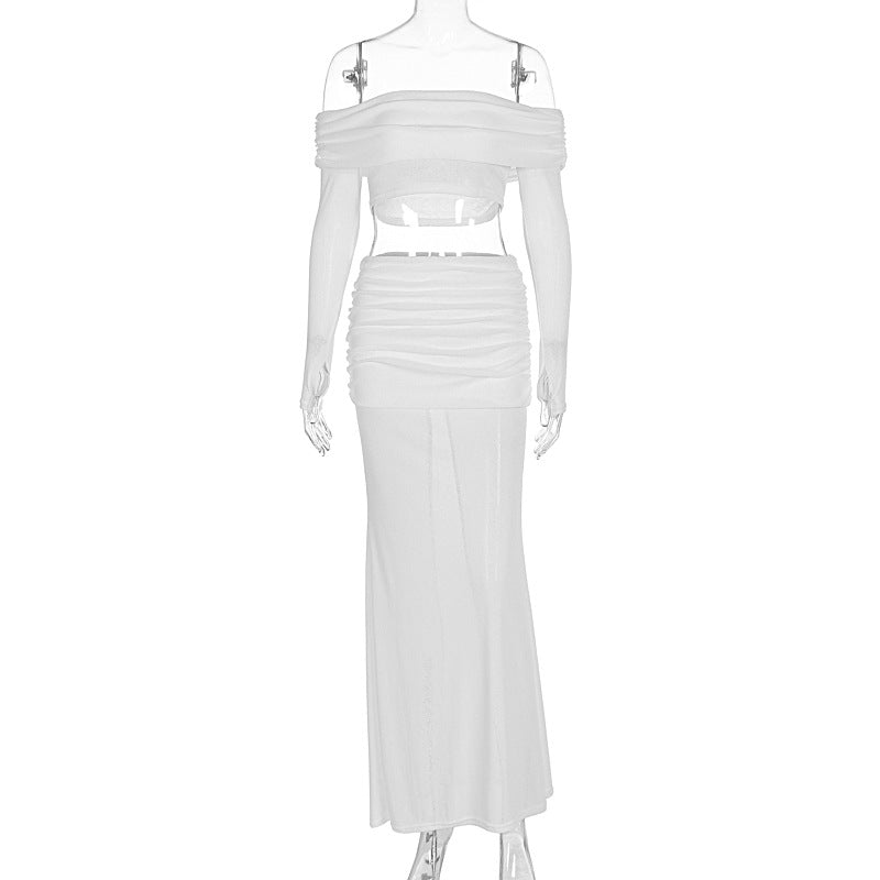 Dam Off-Shoulder Maxi-klänning med rynkat överdel och elegant kjol Mirla-Eva Jonsson