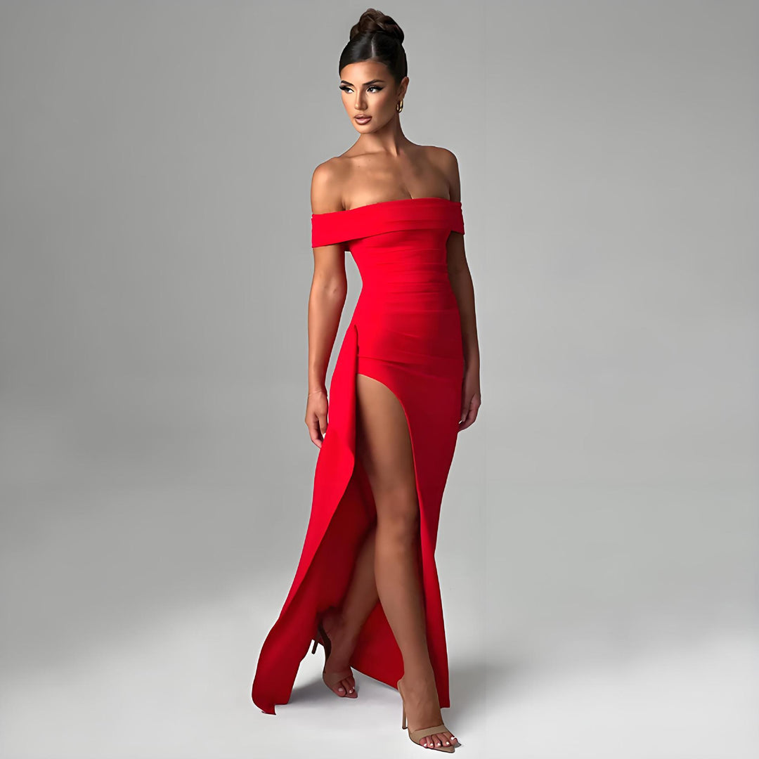 Dam Off-Shoulder Maxikjol med elegant slits och figursydd passform Mirla-Eva Jonsson