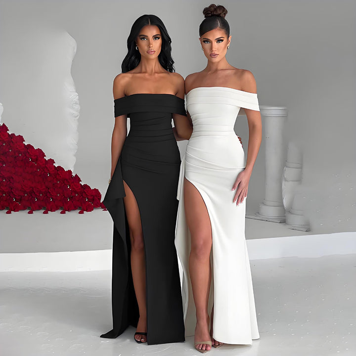 Dam Off-Shoulder Maxikjol med elegant slits och figursydd passform Mirla-Eva Jonsson