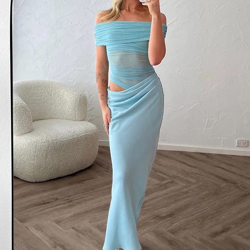 Dam Off-Shoulder Maxiklänning med asymmetrisk skärning och raffinerade draperingar Eva Jonsson-Eva Jonsson
