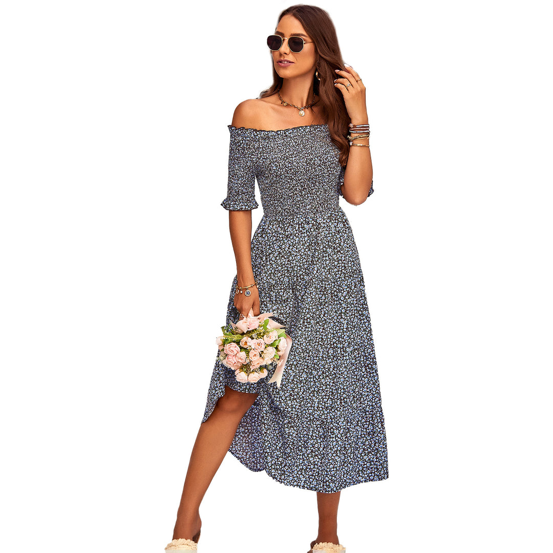 Dam Off-Shoulder Maxiklänning med blommönster och svängande fåll Mirla-Eva Jonsson