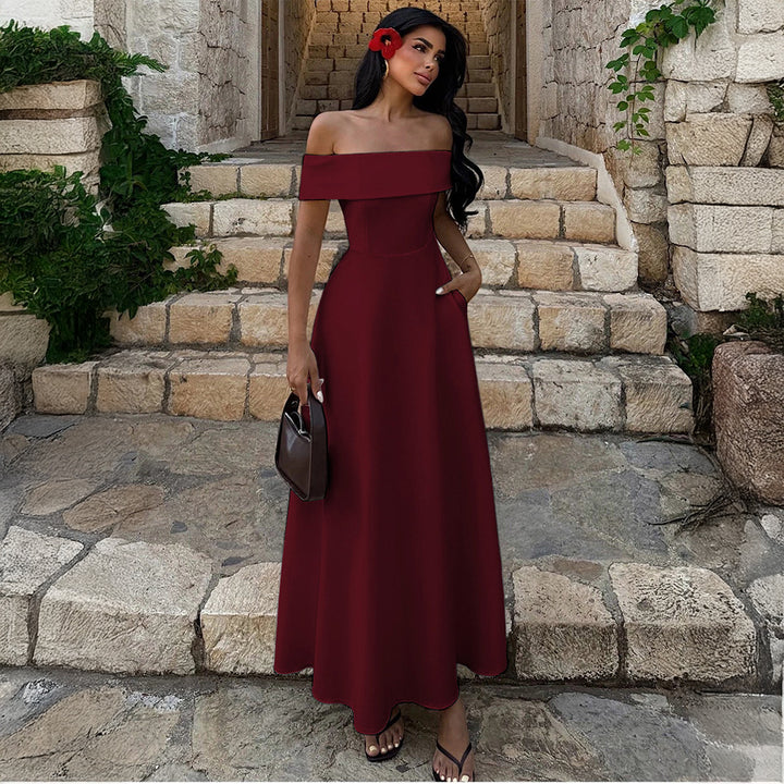 Dam Off-Shoulder Maxiklänning med fickor och elegant silhuett Mirla-Eva Jonsson