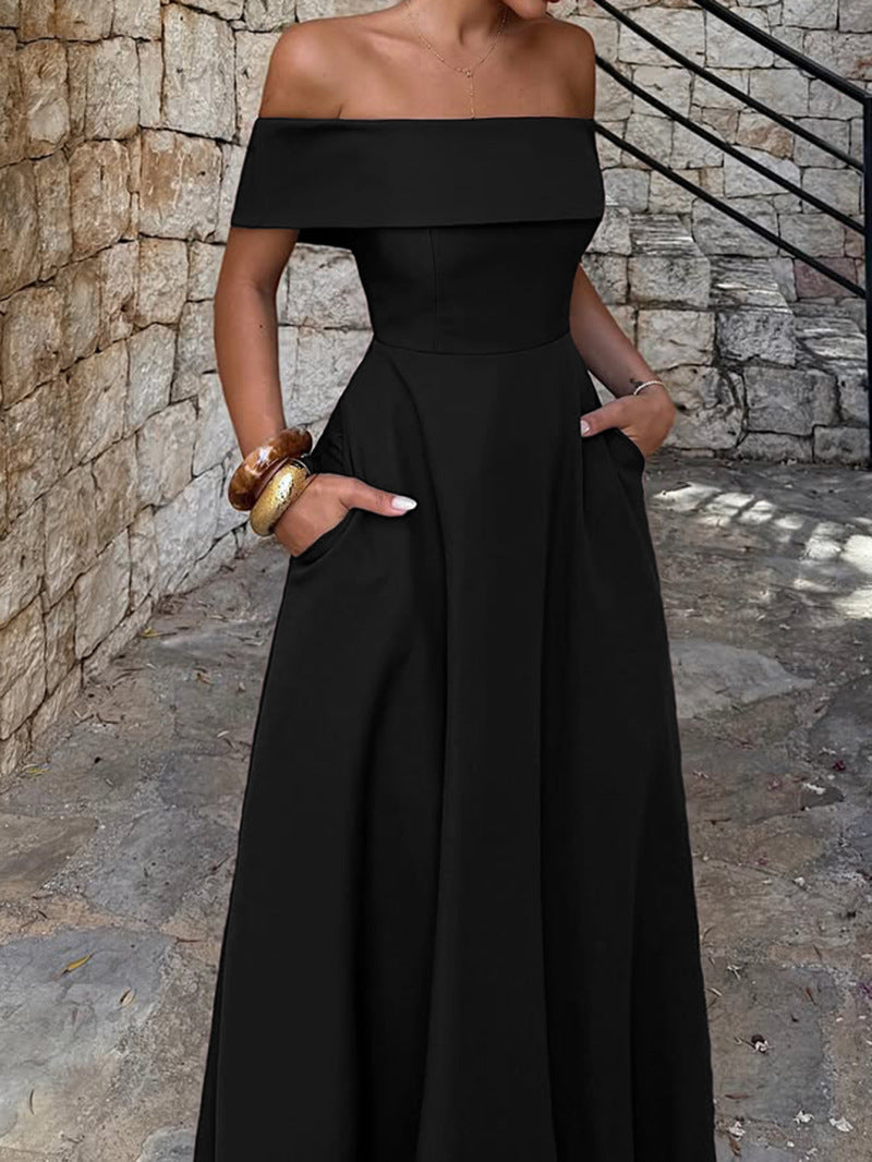 Dam Off-Shoulder Maxiklänning med fickor och elegant silhuett Mirla-Eva Jonsson