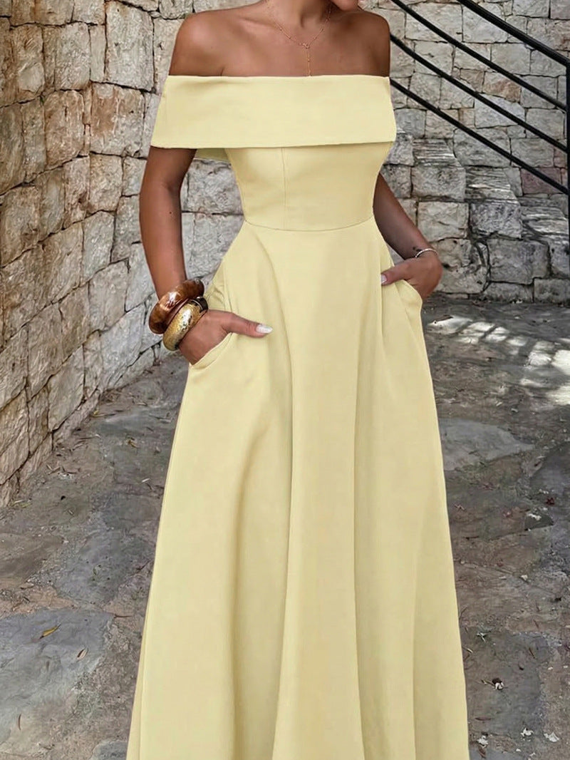 Dam Off-Shoulder Maxiklänning med fickor och elegant silhuett Mirla-Eva Jonsson