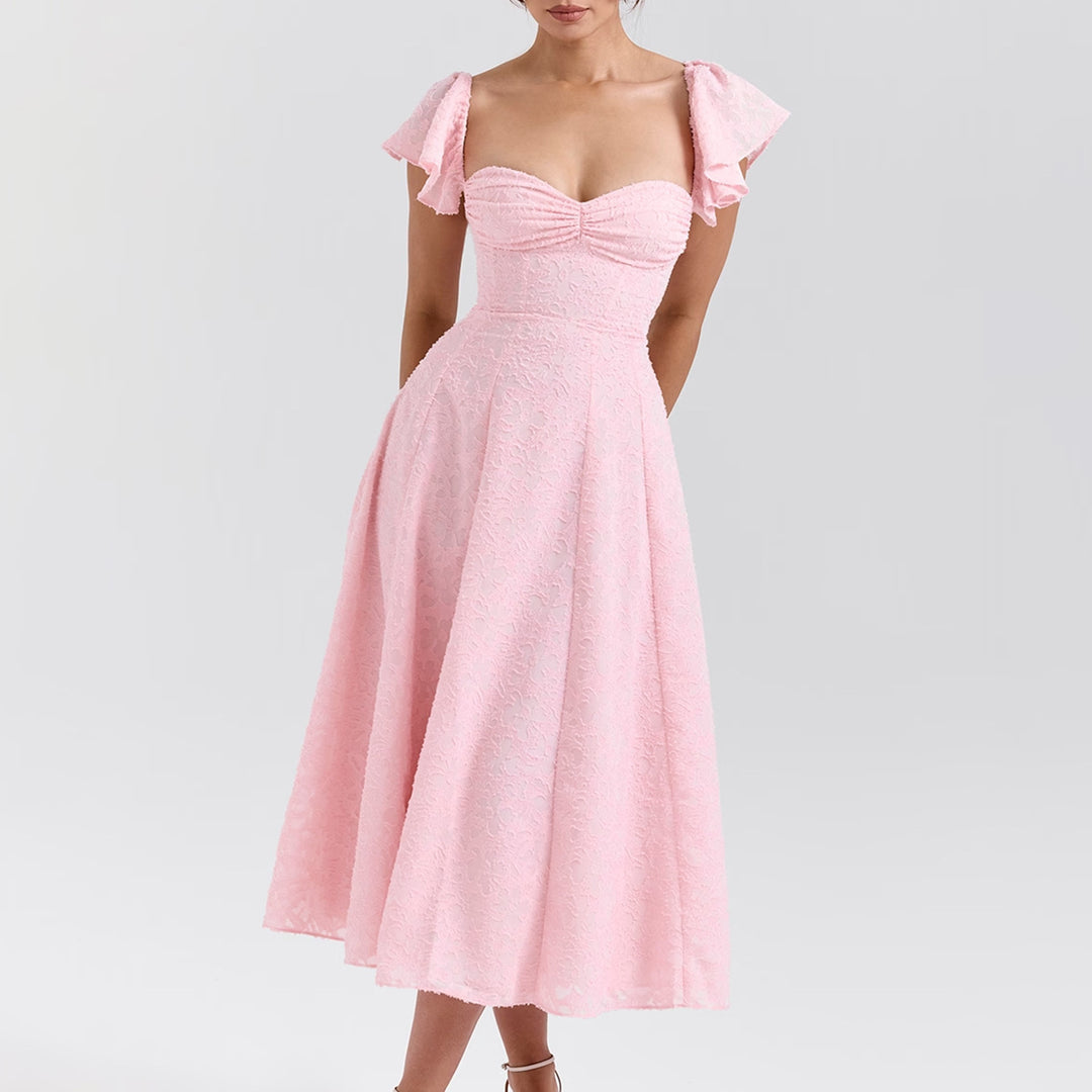 Dam Off-Shoulder Midiklänning med volangdetaljer och figurnära passform Mirla-Eva Jonsson