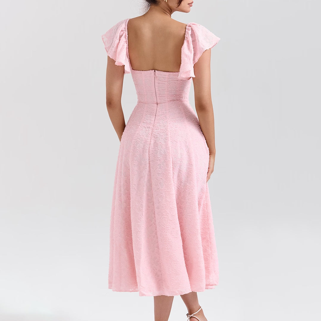 Dam Off-Shoulder Midiklänning med volangdetaljer och figurnära passform Mirla-Eva Jonsson