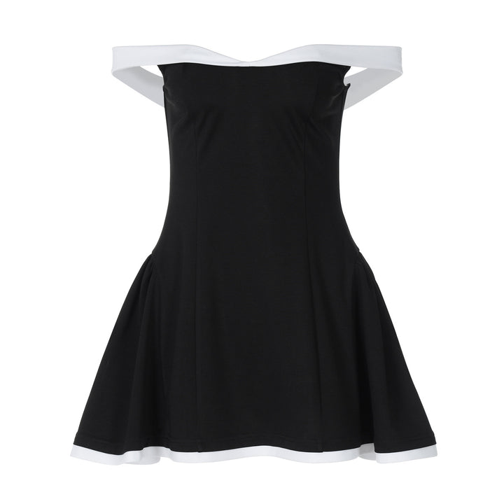 Dam Off-Shoulder Mini Dress with Voluminous Skirt and Contrasting Hems Mirla-Eva Jonsson