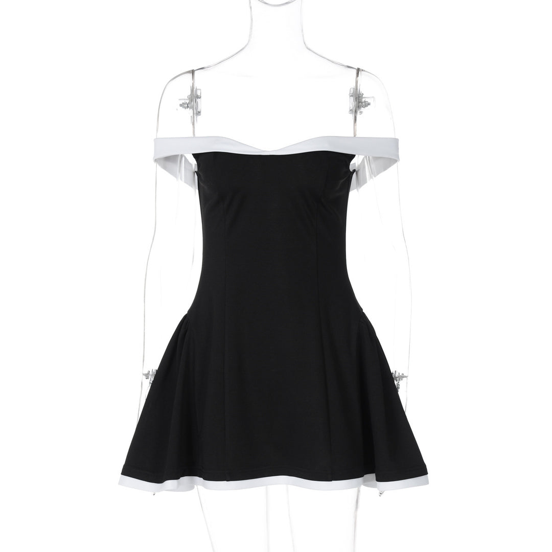 Dam Off-Shoulder Mini Dress with Voluminous Skirt and Contrasting Hems Mirla-Eva Jonsson