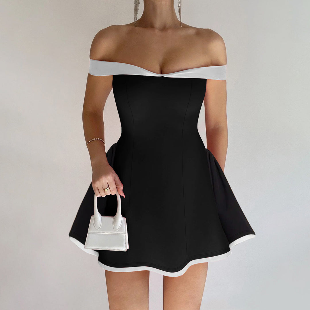 Dam Off-Shoulder Mini Dress with Voluminous Skirt and Contrasting Hems Mirla-Eva Jonsson