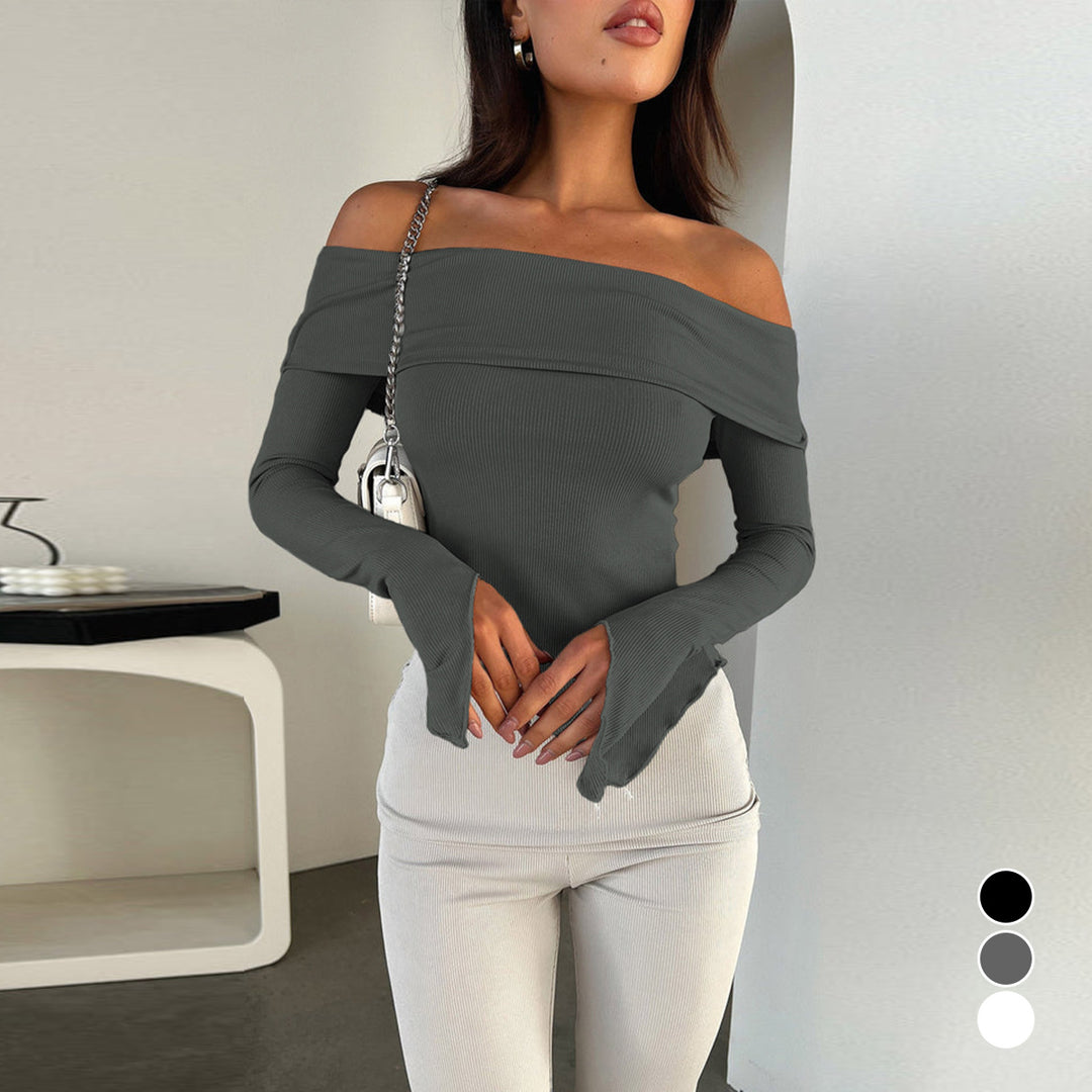 Dam Off-Shoulder Shirt med eleganta trumpetärmar Mirla-Eva Jonsson