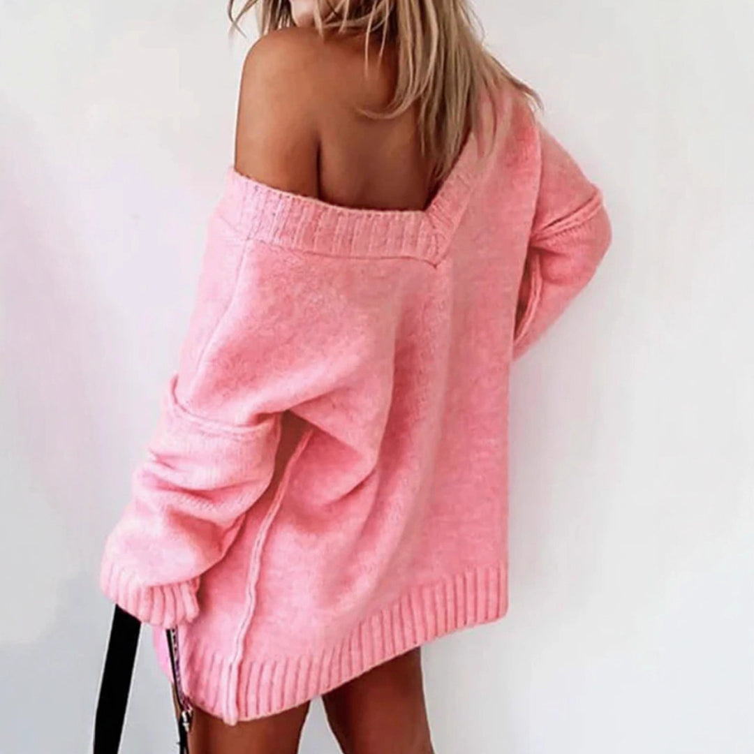 Dam Off-Shoulder Stickad tröja med vid passform och ribbade ärmar Mirla-Eva Jonsson