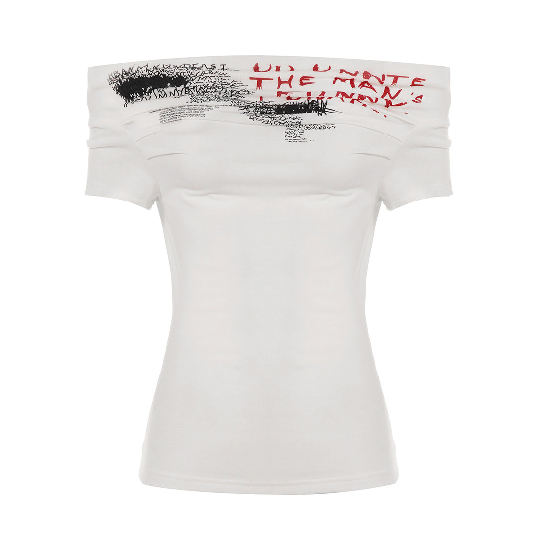 Dam Off-Shoulder T-shirt med artistisk tryck och figurnära skärning Mirla-Eva Jonsson