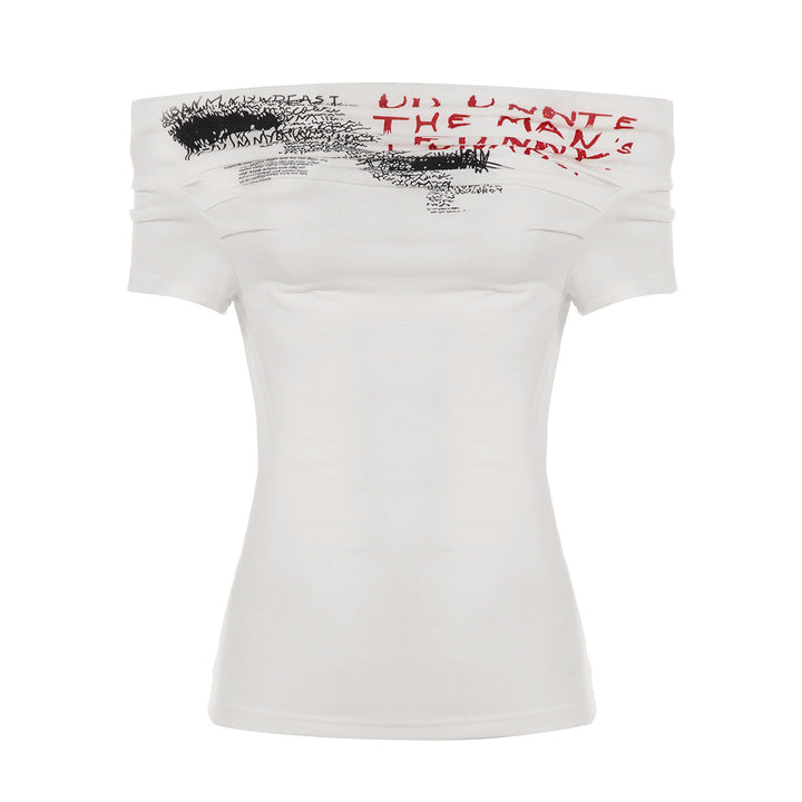 Dam Off-Shoulder T-shirt med artistisk tryck och figurnära skärning Mirla-Eva Jonsson