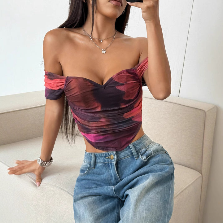 Dam Off-Shoulder Top med rynkor och blommönster Mirla-Eva Jonsson