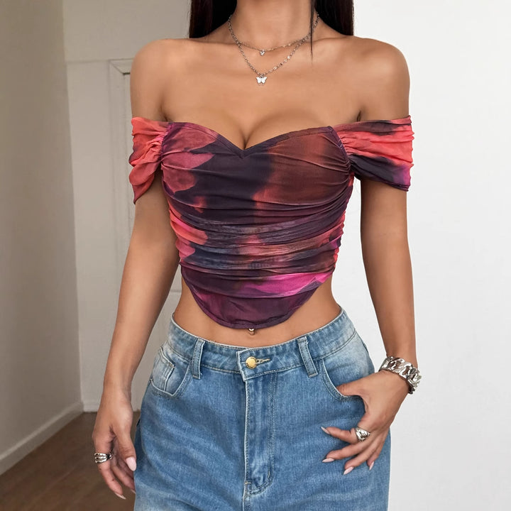 Dam Off-Shoulder Top med rynkor och blommönster Mirla-Eva Jonsson