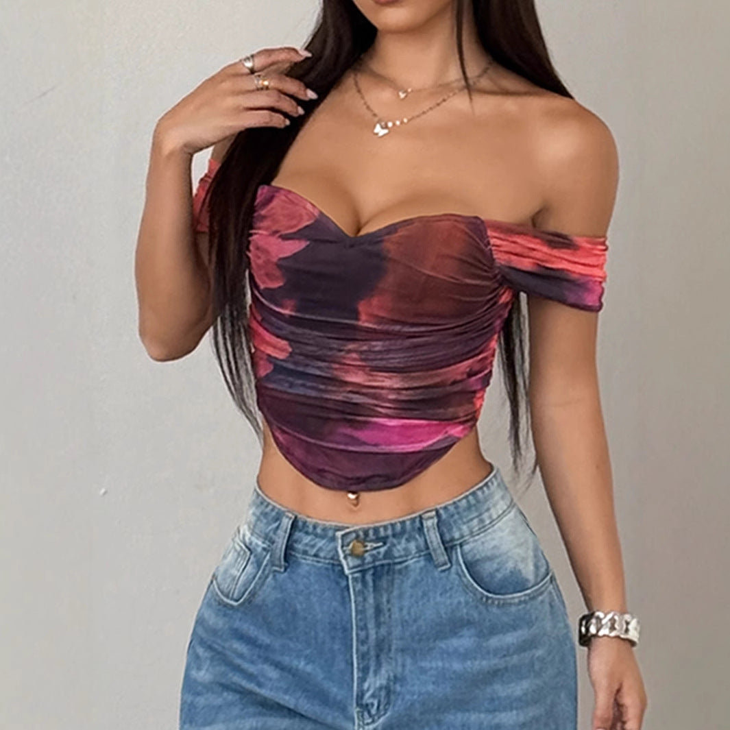 Dam Off-Shoulder Top med rynkor och blommönster Mirla-Eva Jonsson