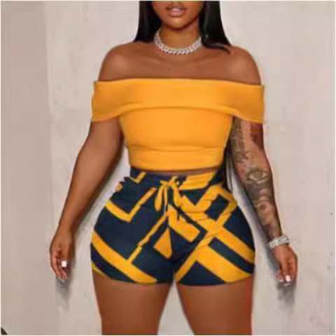 Dam Off-Shoulder Top och Hög Midja Shorts Set Mirla-Eva Jonsson