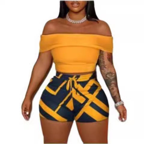 Dam Off-Shoulder Top och Hög Midja Shorts Set Mirla-Eva Jonsson