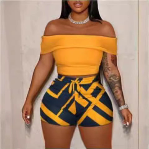 Dam Off-Shoulder Top och Hög Midja Shorts Set Mirla-Eva Jonsson