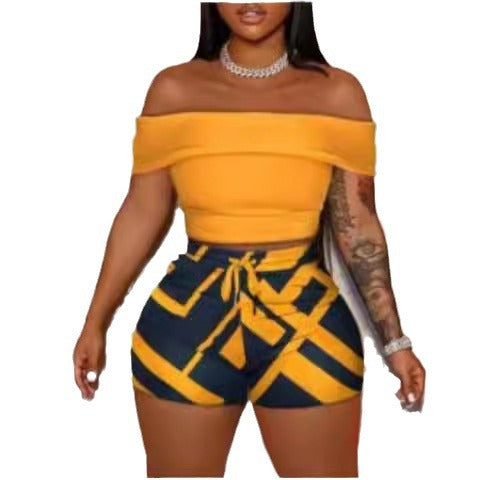 Dam Off-Shoulder Top och Hög Midja Shorts Set Mirla-Eva Jonsson