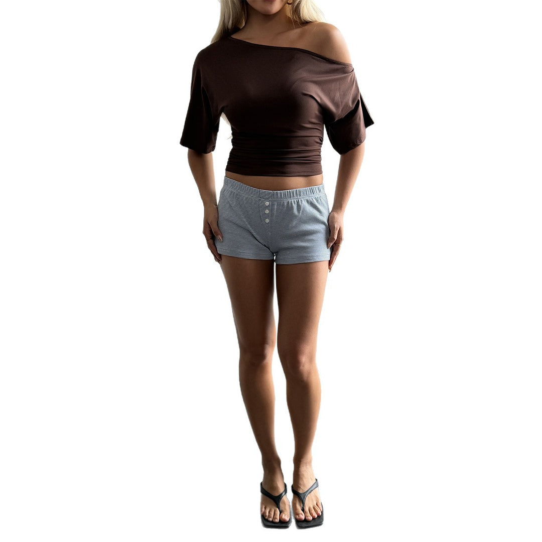 Dam Off-Shoulder Topp med avslappnad passform och elastiskt midjeband Mirla-Eva Jonsson