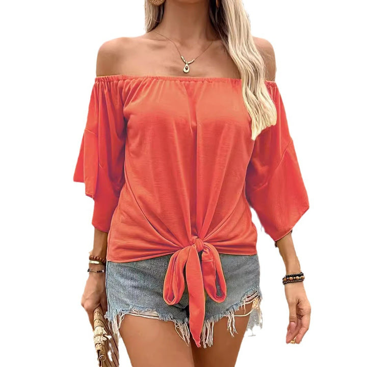 Dam Off-Shoulder Topp med knutformad design och avslappnade vingarärm Mirla-Eva Jonsson