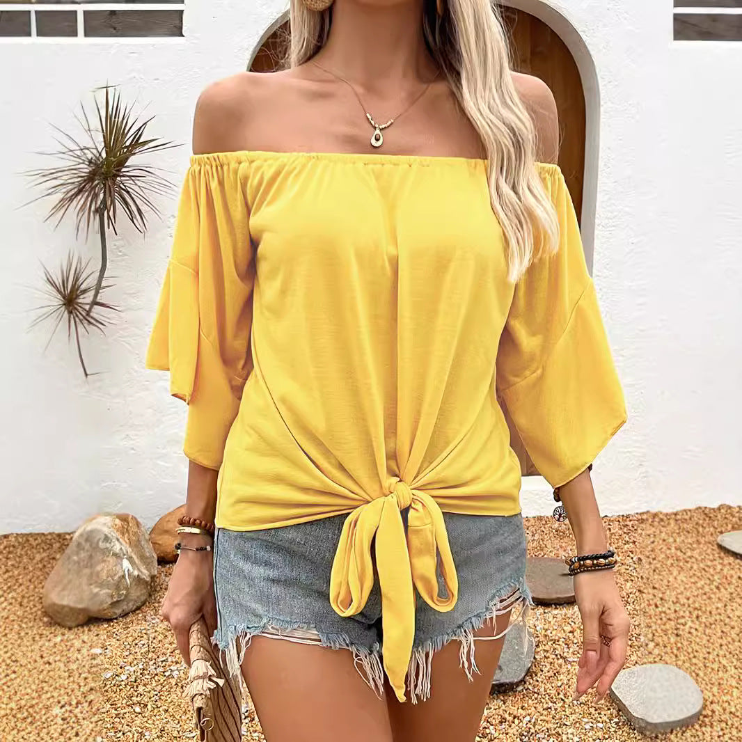 Dam Off-Shoulder Topp med knutformad design och avslappnade vingarärm Mirla-Eva Jonsson
