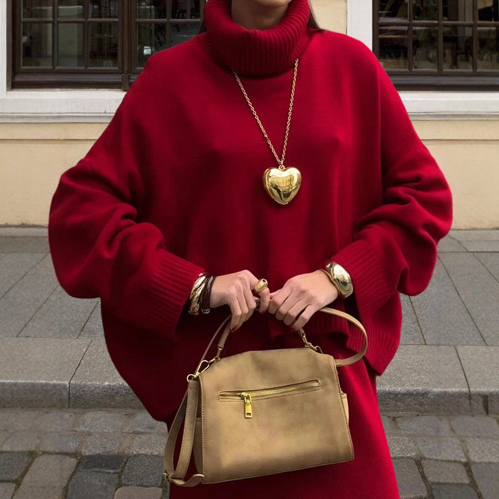 Dam Oversize Stickad Tröja med Hög Krage och Avslappnad Passform Mirla-Eva Jonsson