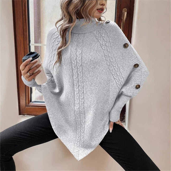 Dam Oversized Stickad Pullover med Rullkrage och Knapppdetaljer Mirla-Eva Jonsson